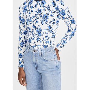Tory Burch Printed Rib Turtleneck in Blue Branches Sz small